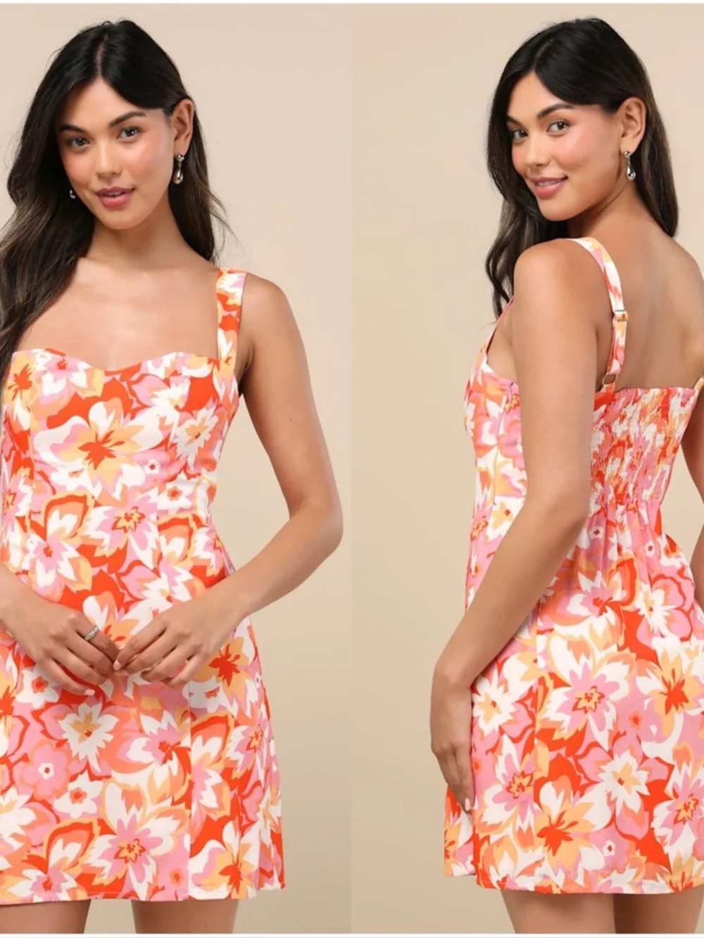 LULU'S Ashlea Orange Floral
Sweetheart Mini Dress - Picture 2 of 6